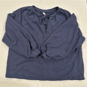 Aerie Blue French Terry Tassle Tie Neck Oversized Sweater • Women’s Size Small